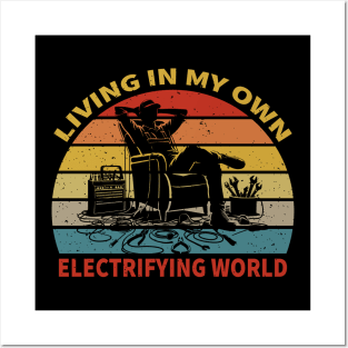 Retro Electrician Vintage Sunset Electrical Funny Lineman Humor Posters and Art